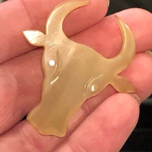 Carved Horn Brooch Steer Head